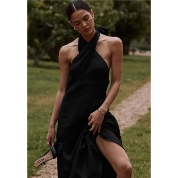 DISSH Alexis Linen Black Maxi Dress Gown Womens Size 4 New Halter Summer - Picture 3 of 8